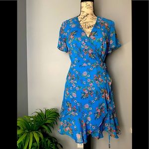 Lush Blue Floral Wrap Dress